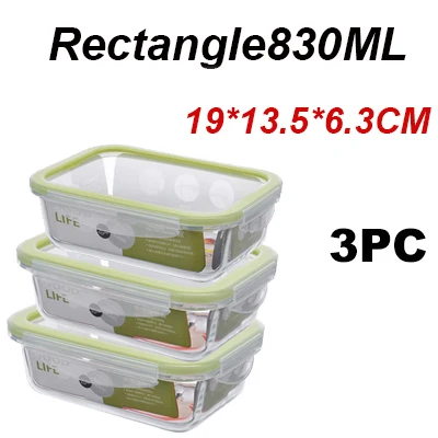 R-830ml 3PC Стеклянный Ланч-бокс подходит для нагревания в микроволновке охлажденный запаянный герметичный контейнер для еды прозрачный боросиликатный контейнер для еды - Цвет: R-830ml 3PC