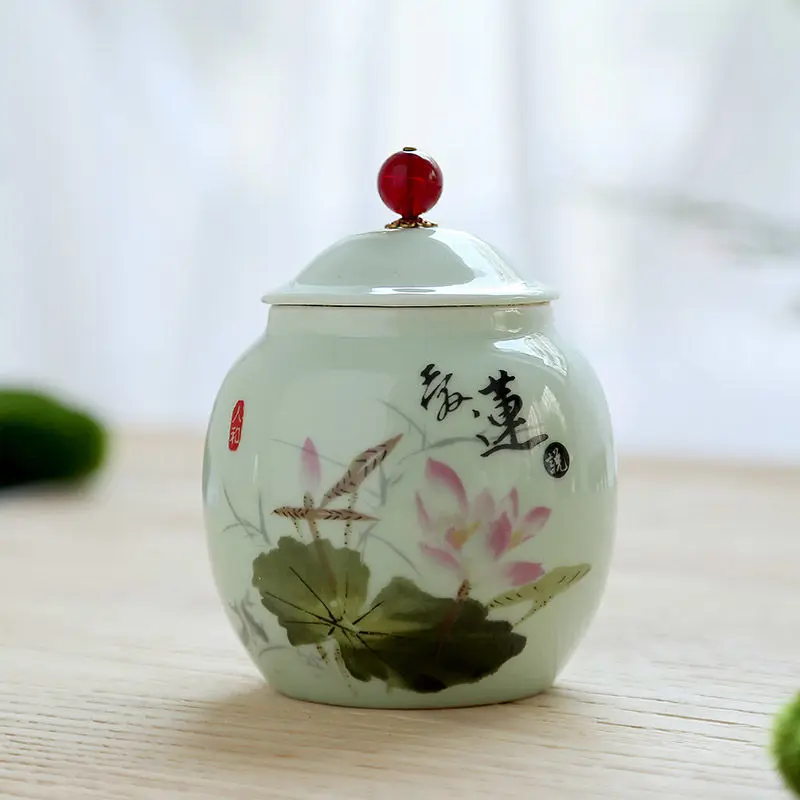 Mini Tea Jar Ceramic Tea Cans Seal Cans Home Decor Tank Travel Tea Jar moistureproof Tank Coffee Bean Cans Herb Storage Jar - Цвет: qingciailian