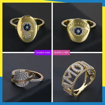 

2020 new planet 18K gold color English alphabet diamond ring retro design lucky palm personality trend female brand jewelry