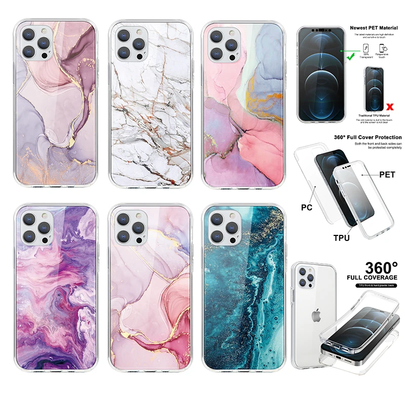 Двойной силиконовый чехол для iPhone 11 13 Pro Max XR X XS 7 8 6 Plus 5 12Mini роскошные мраморные