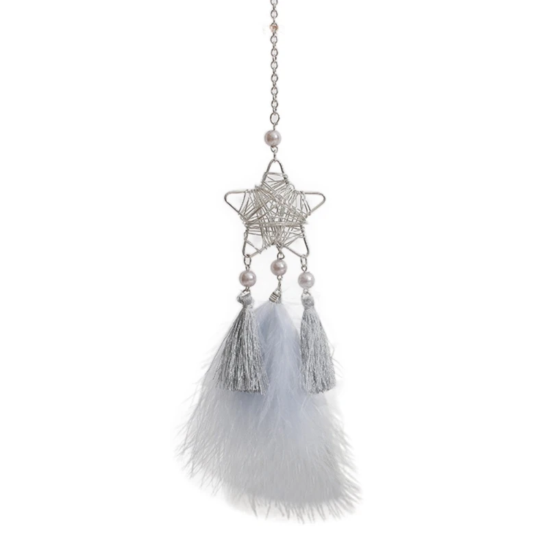

Hollow Star Moon Hanging Decoration With Feather Handmade Gift Car Hanging Decoration