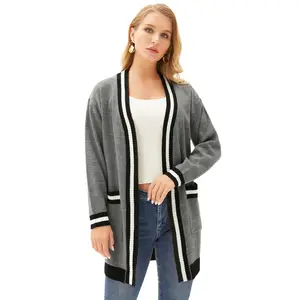 GK женское осеннее пальто контрастного цвета с карманами и опущенными плечами, длинный трикотажный кардиган с длинным рукавом, открытый