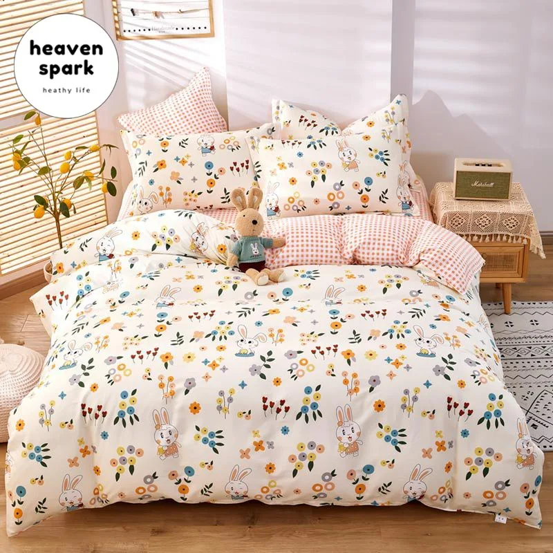 

100 Cotton Bedding Set 4pcs With Duvet Cover Bed Sheet Pillowcase Children Pastoral Flowers Bed Linen Set King Queen Full Size