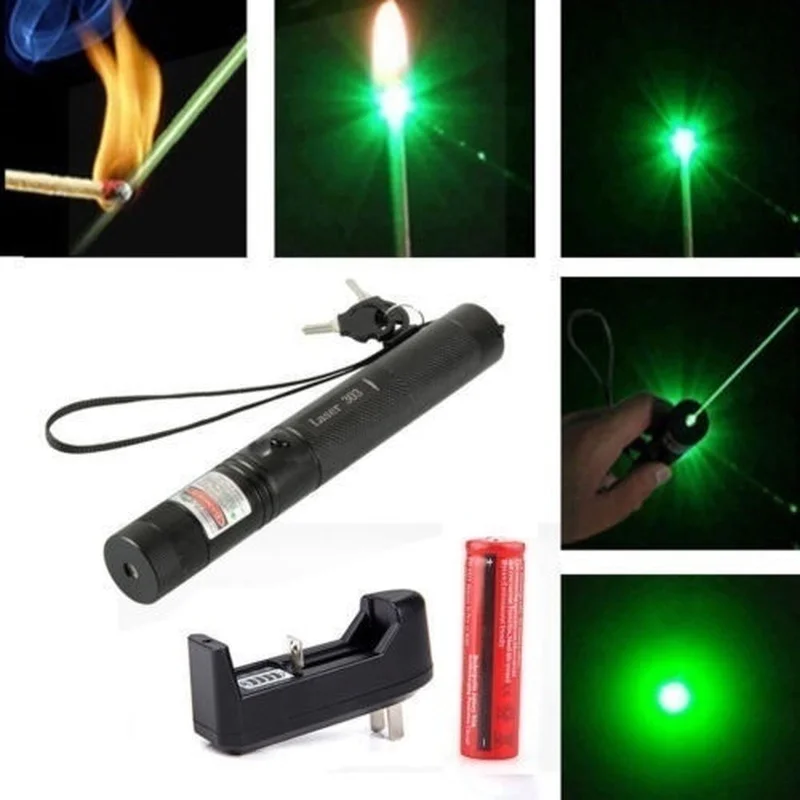 Laser Pointer 303 Green Sight Lazer Pen Visible Beam Light Adjustable Focus Head Burning with Battery and Charger | Спорт и
