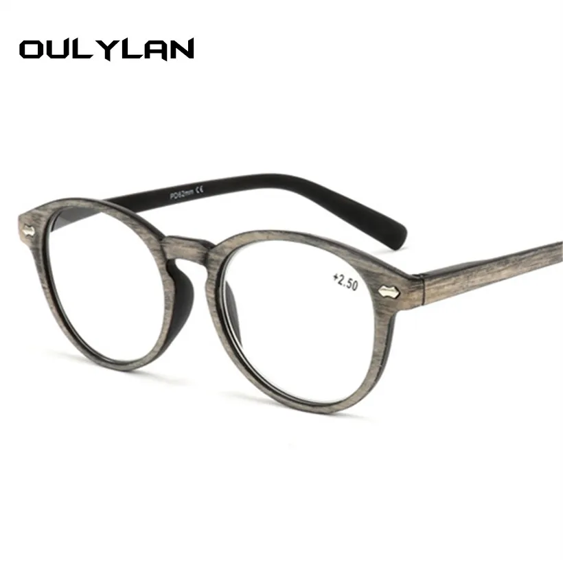 Oulylan круглые очки для чтения в деревянной оправе для женщин и мужчин, винтажная оправа с имитацией узора, очки для дальнозоркости, очки для дальнозоркости 1,5 2,0 2,5