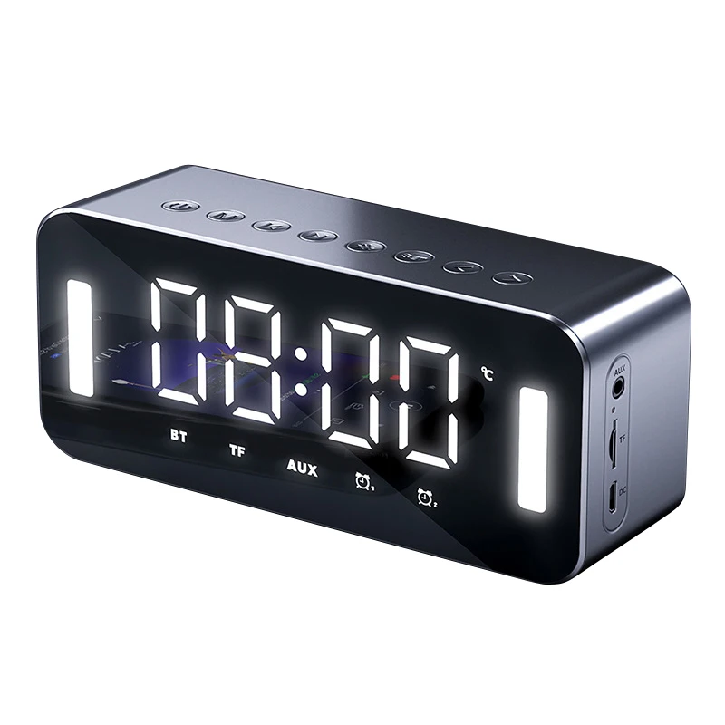 Reloj despertador Digital LED con pantalla de temperatura, Radio FM, Altavoz Bluetooth inalámbrico, soporte para tarjeta TF de carga