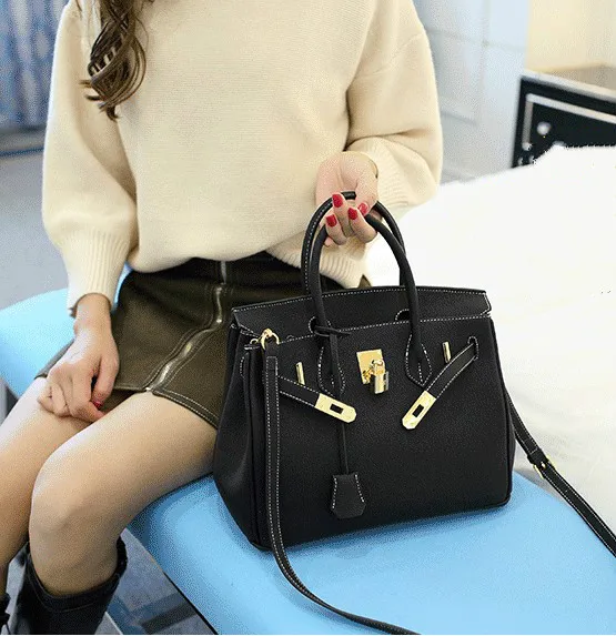 

Luxury Genuine Leather 2019 New Wild Lychee Pattern Big Bag Handbag Female Shoulder Slung Retro Handbag