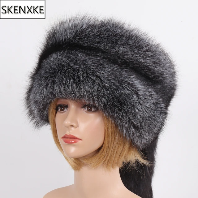 100% de piel de zorro Natural gorro ruso Ushanka para mujer, gorro cálido y  esponjoso con cola de estilo Popular, gorro de piel Real a la moda para