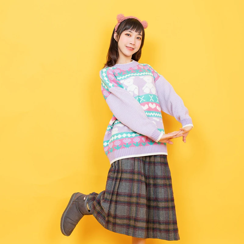 Осенний женский свободный свитер Harajuku с рисунком из мультфильма, вязаная зимняя теплая рубашка в консервативном стиле