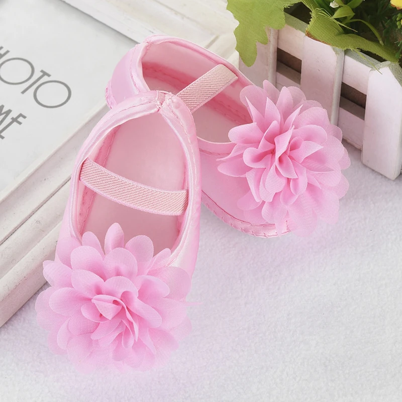 WARMOM Baby Girls Toddler Shoes Chiffon Flower Elastic Band Baby Walking Shoes Spring Autumn PU Leather Infants Toddler Shoes