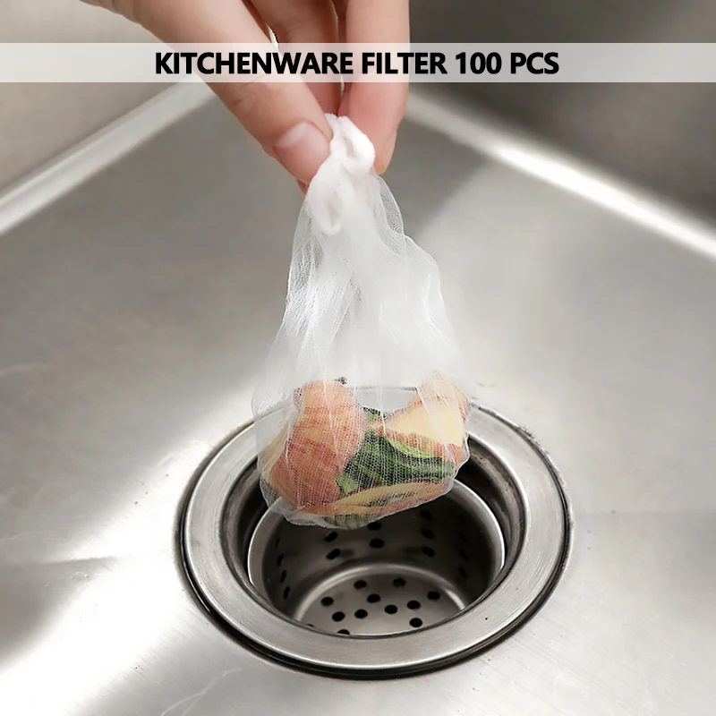 

100pcs/lot Garbage Bags With Portable Sink Filter Bag Sink Strainer Garbage Pouch Net Mesh Kitchen Anti Clogging Supplies
