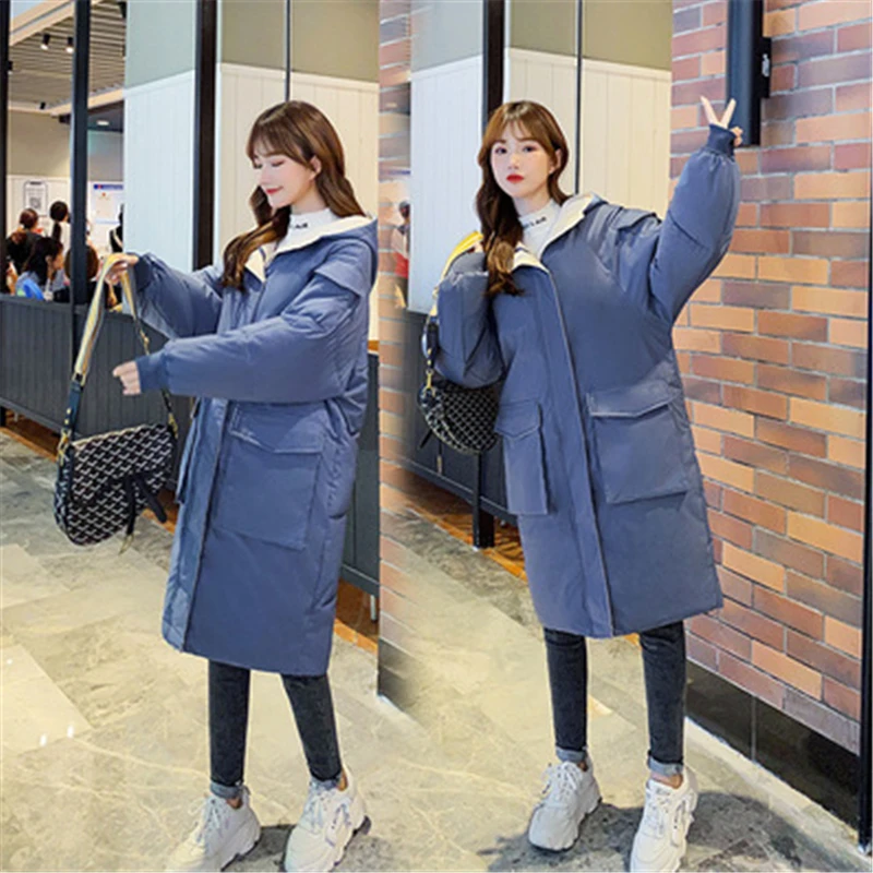 

Winter Fashion New Mid-length Hooded Long Sleeve Loose Large Size Thicken Warm Cotton Jacket Women Trendy H445