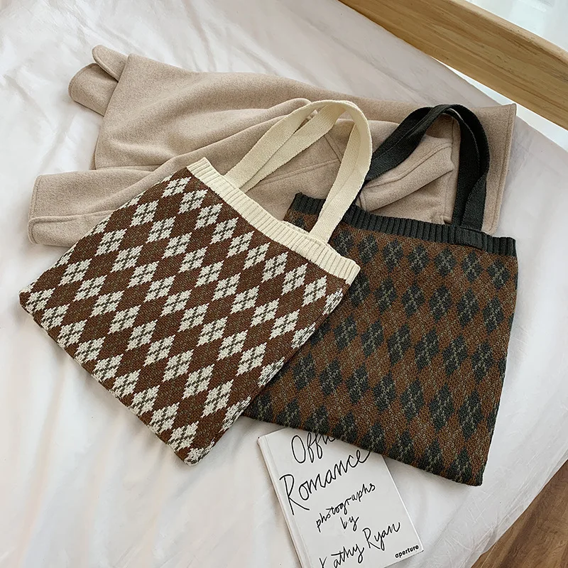 

2019 Winter New Style WOMEN'S Bag Small zhong kuan Knitted Yarn Shoulder Bag Bag Korean-style Ladies' Car Suture Handbag