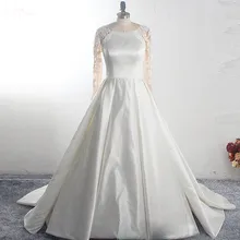 RSW1554 Robe de mariee винтажное кружевное атласное свадебное платье с длинным рукавом сексуальное платье с глубоким v-образным вырезом платье для невесты без спинки для свадьбы