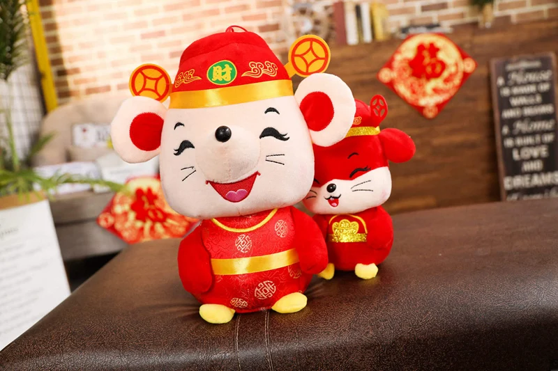 Новогодняя плюшевая игрушка-талисман, плюшевая красная мышь в костюме Тан, мягкие игрушки, китайские вечерние украшения на год, подарок