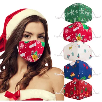 

5pc Christmas Adult Mask Reuse Washable Mascarillas Windproof Smog Wear Mask Pattern Cotton Cycling Breathable Protective Mask