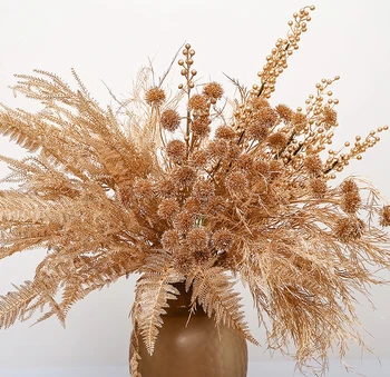 

golden bouquet silk flower artificial decorative pattern board room table flower display window wedding flower