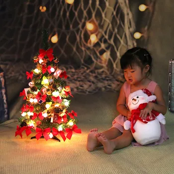 

Table Xmas Tree Mini Christmas Pine Tree Set with LED String Lights Ornaments Home Holiday Gift Decoration FAS6