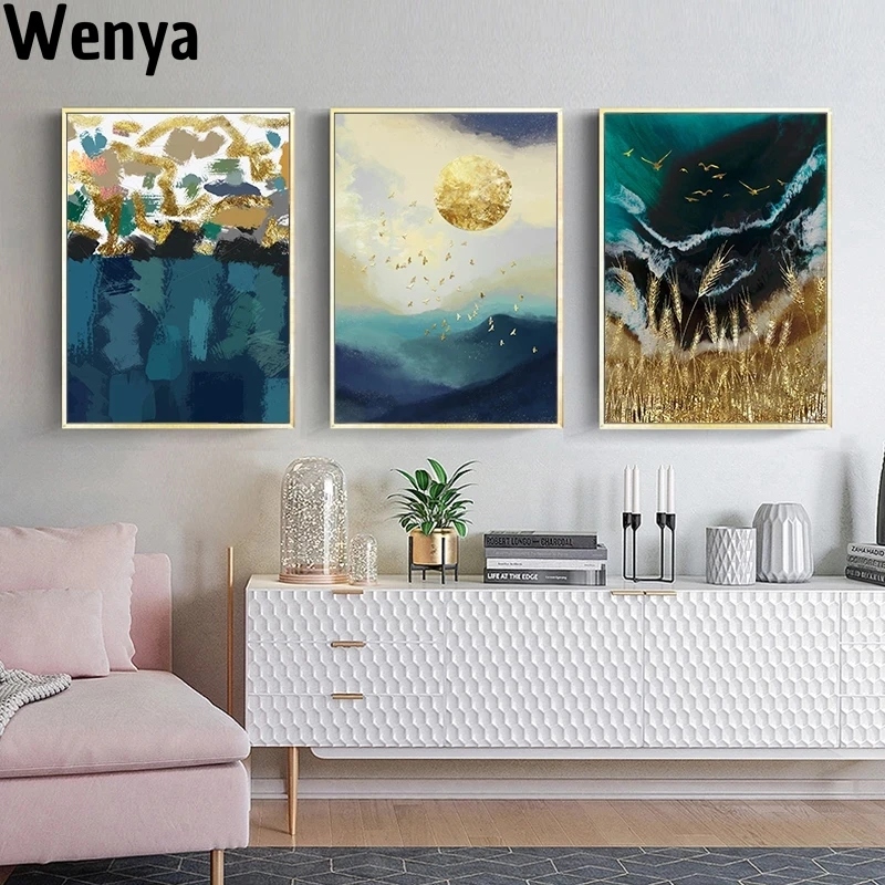 Wheat Field Sun Wave Abstract Wall Poster Landscape Canvas Print Modern Living Room Picture Artist Home Decoration Painting | Дом и сад