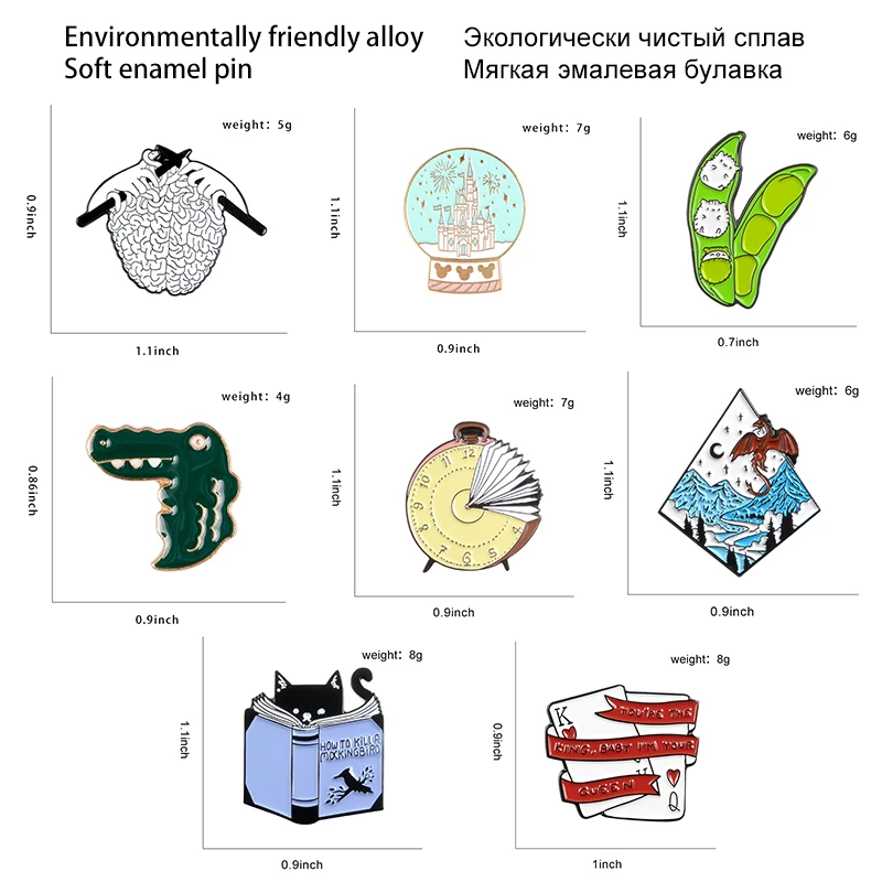 Волшебный мир Металлические Булавки замок мозга часы с изображением дракона кошки крокодила покер Броши с дизайном «горох» значки, одежд булавки ювелирные изделия подарки для друзей