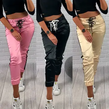 

Autumn Women Casual Pants Elastic Waist Jogger Trousers Side Pockets Sweatpants