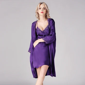 

100% Silk Nightgown Two-piece Silk Gown Bathrobe Mulberry Silk Nightgown