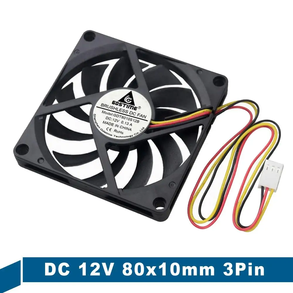 

20 шт./партия Gdstime 3pin 12V 80 мм x 10 мм Бесщеточный Охлаждающий вентилятор в корпусе 8010 80 мм 8 см DC мотор осевой охлаждающий вентилятор