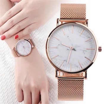 

Fashion Watch Stainless Steel Couple Quartz Analog Wrist Watch Quartz Casual Relogio Feminino Marble Dial Laides Clock Round New