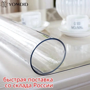 Soft Glass Tablecloth Transparency PVC table cloth Waterproof Oilproof Kitchen Dining table cover for rectangular table 1.0mm 1