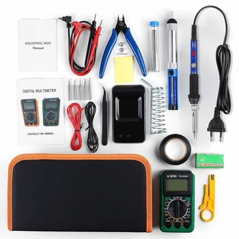

22pcs 60W Temperature Adjustable Electric Soldering Irons Kit with Multimeter Carving Soldering Iron Pen Welding Tools 110V 220V
