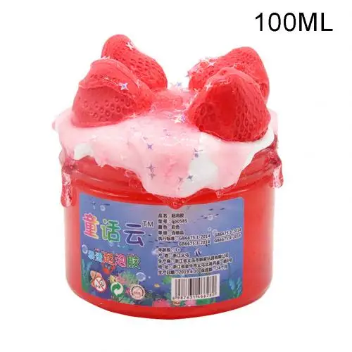 100ml 100 мл DIY Клубника Кристалл слизь пушистая мягкая глина для творчества декомпрессионная детская игрушка подарок - Цвет: 100ml