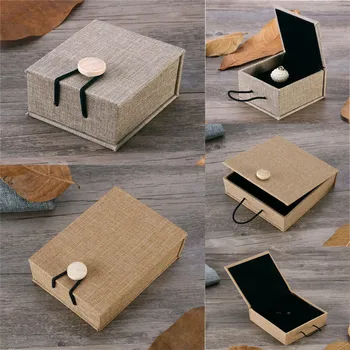 

Square Shape Linen Jewelry Organizer Box Jewelry Jewellery Ring Earring Display Storage Organizer Box Case Holder