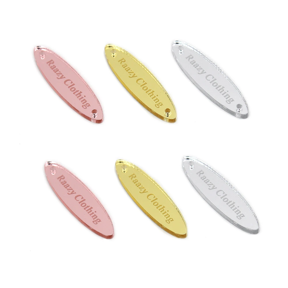 100 Pcs Personalized Laser Engraved Oval Tags Mirror Clothing Labels Custom  Labels Favors For Box Gift Handmade Products Decor