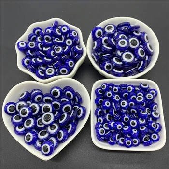 

6/8/10/12/14MM Resin Spacer Beads Blue Oblate Evil Eye Beads Stripe Spacer Beads For Jewelry Making