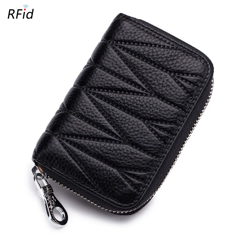 

Genuine Leather Women's Short Wallets Cards Case Zipper ID Credit Card Holders Women RFID Coin Purses Lady Accordion Style
