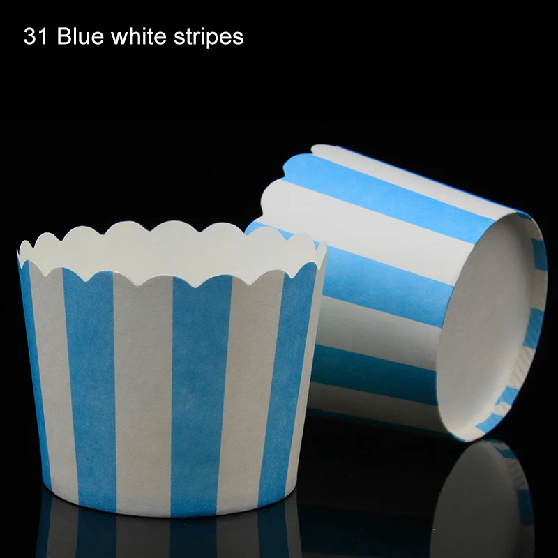 31 blue white stripe Одноразовые Коробки для кексов, 50 шт., аксессуары для выпечки, чашки для выпечки, бумажные стаканчики для кексов - Цвет: 31 blue white stripe