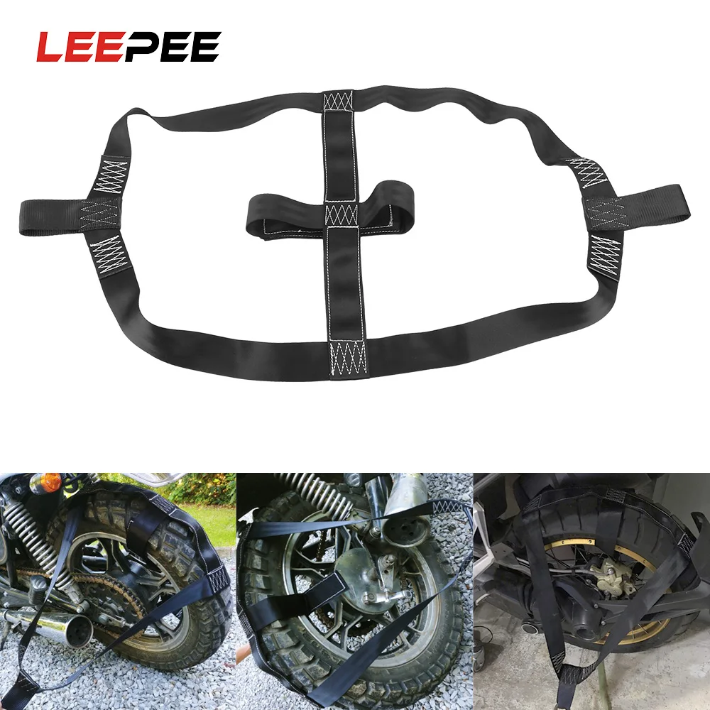 

LEEPEE Universal Motorcycle Rear Wheel Fixing Belt Strap Fastening Webbing Motorbike Transportation Tie-Down Safe
