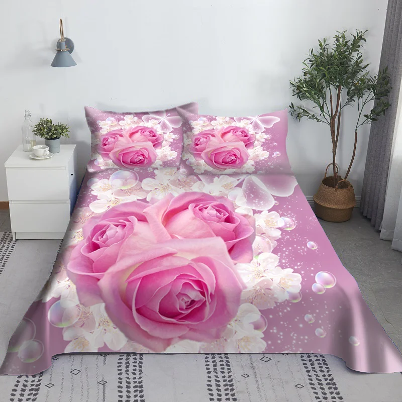 Beautiful Flowers Bed Sheet Set 2-3pcs Floral Sheets And Pillowcases 3d Bedding Digital Printing Flat King Queen Size | Дом и сад