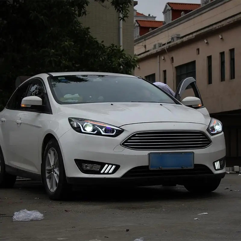 Cob боковой сигнал поворота Drl внешний стиль Авто дневные фары светодиодные ходовые фары автомобильные фары в сборе для Ford Focus