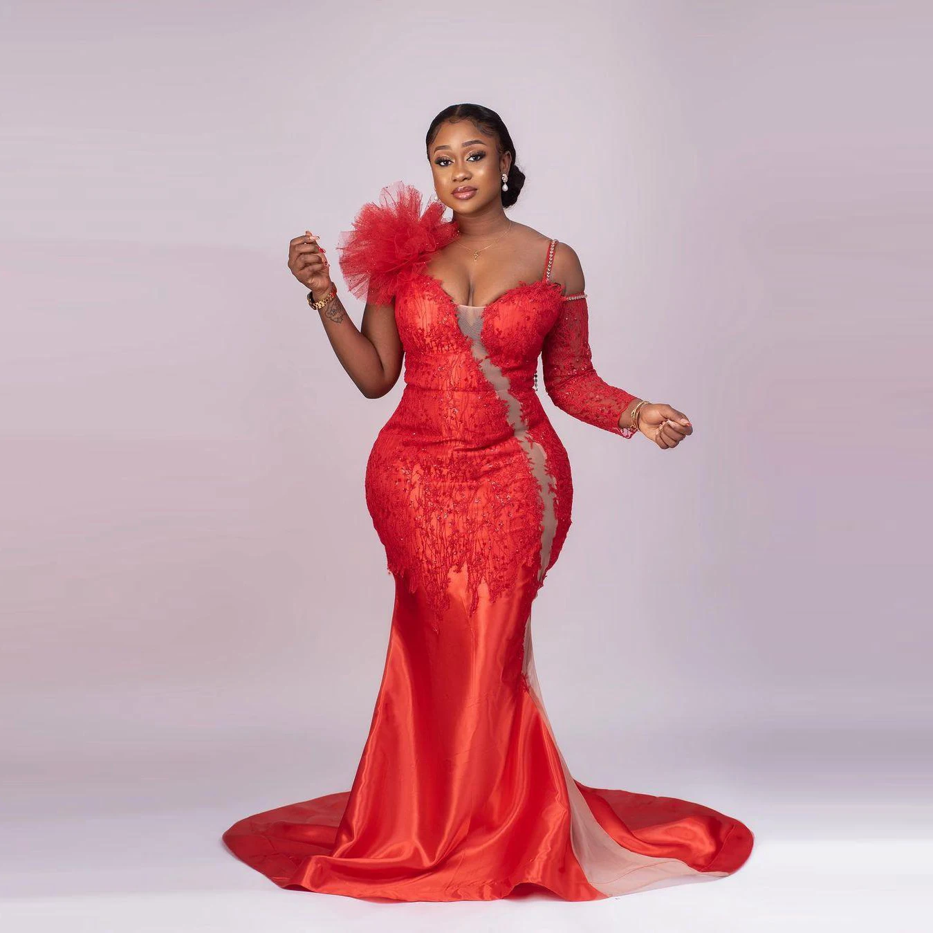 Red Mermaid Prom Dresses African Plus 