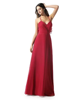 

Dressv A-Line Bridesmaid Dress Spaghetti Straps Ruffles Backless Floor-Length Women Wedding Party Bridesmaid Dress