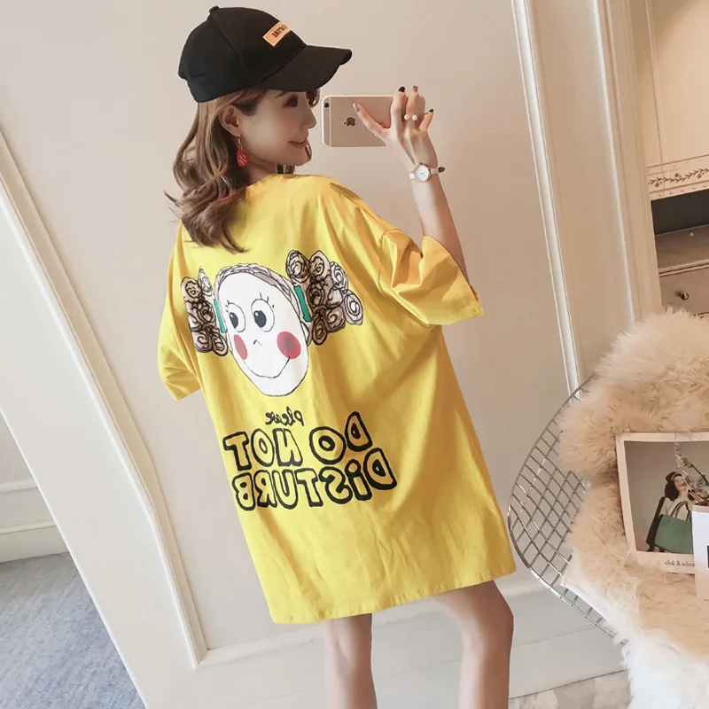

Mid-length T-shirt WOMEN'S Short Sleeved Wide Loose Summer 2019 New Style Korean-style Slimming Fashion Dress Students Printed S