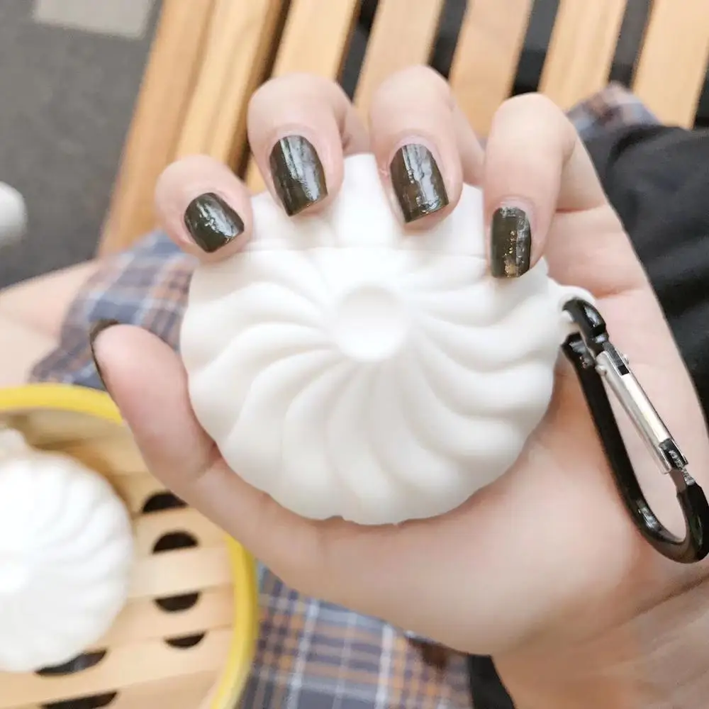 Bun Чехол для AirPods, милый, забавный, тост, булочка, арбуз, цветок, чехол для наушников для Apple Airpods 2, Мягкий защитный чехол с карабином - Цвет: Bun