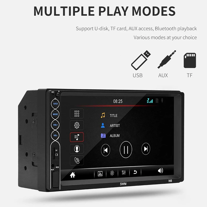 

Double Din 7 Inch Car FM Radio MP5 Player, Press Screen In-Dash Stereo Car Audio System Autoradio with Bluetooth Hands Free, Rea