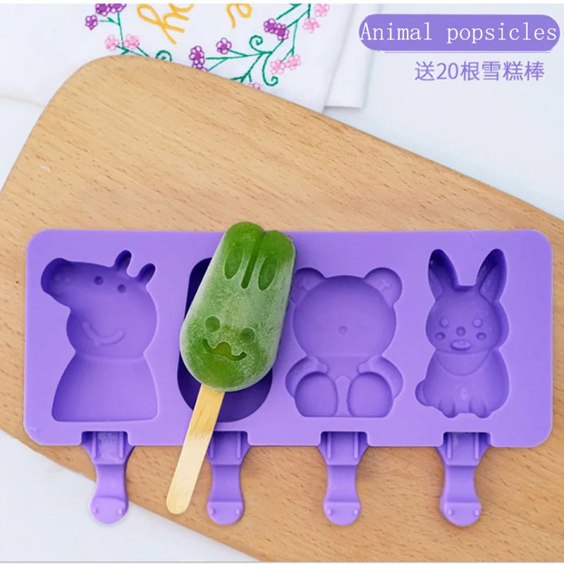 4 Cell Silicone Ice Cream Mold Juice Popsicle Maker Children Mould Lolly Tray Silicone Molds Cake decorating Baking