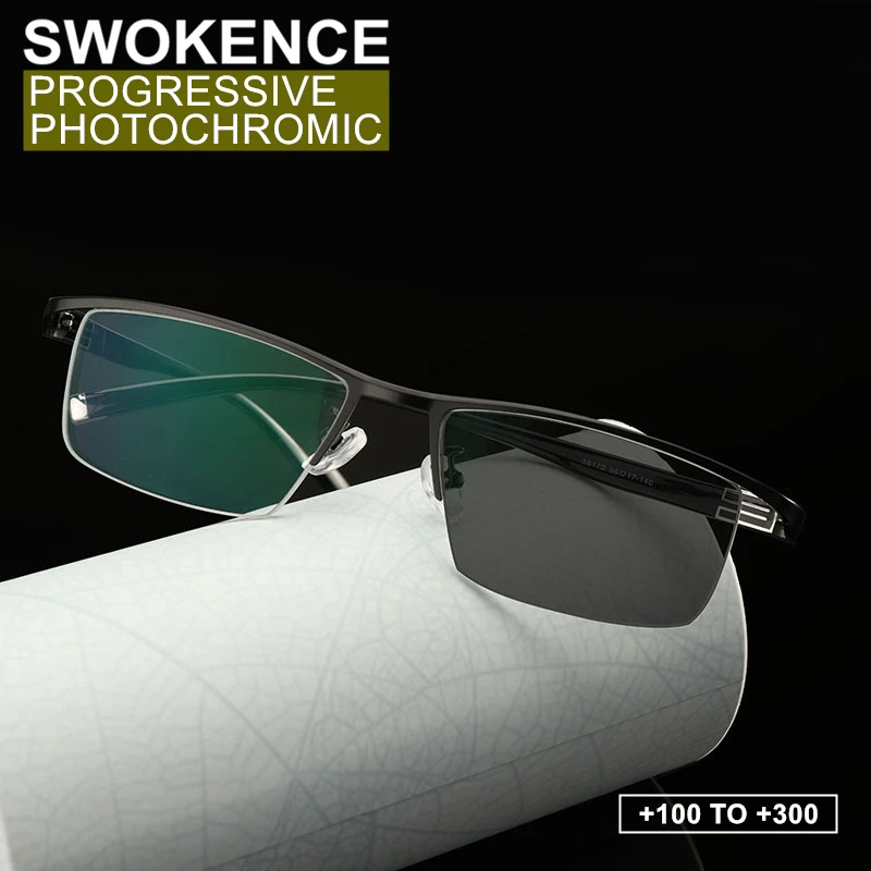 SWOKENCE Photochromic Progressive Presbyopic Spectacles Women Men High End Chameleon Lenses Half Frame Reading Glasses R014 | Аксессуары
