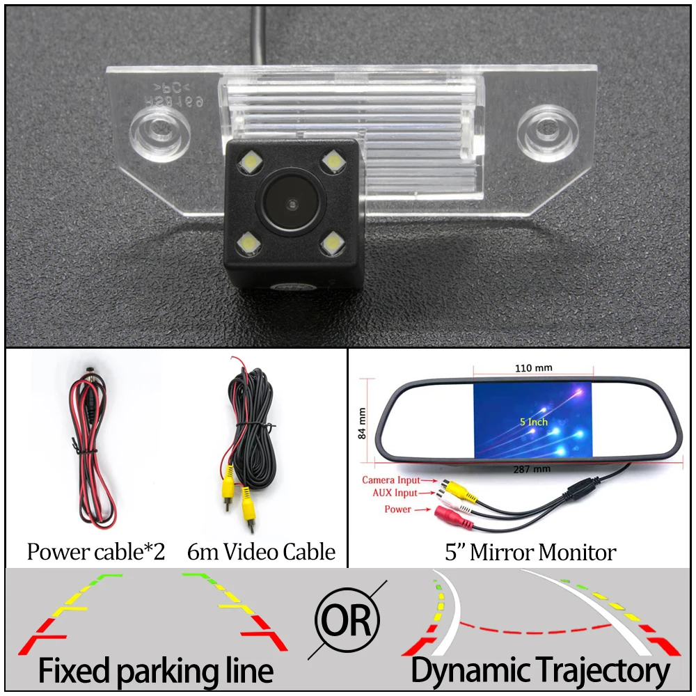 Фиксированная или динамическая траектория Автомобильная камера заднего вида для Ford Mondeo C-Max Focus/Focus 2 Fiesta S-MAX автомобиля Revers принадлежности для парковки - Color Name: 4LED N 5 inch Mirror