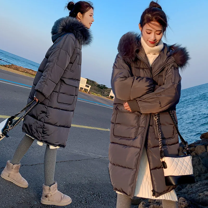 

Cotton-padded Clothes 2018 Winter Korean-style down Jacket Cotton-padded Clothes Women's Mid-length over-the-Knee Large Fur Coll