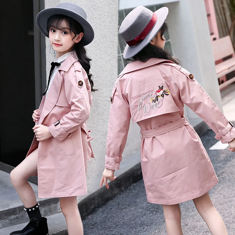 

Girls' Wind Coat 2019 Autumn Clothing New Style Big Boy Korean-style Western Style Mid-length 10 Little Girl 12 Coat 15-Year-Old