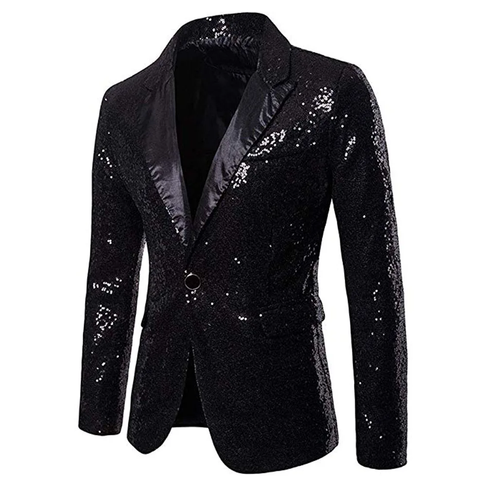 Men Glitters Suit Jackets Sequins Party Button Dance Blazer Wedding Party Formal Suit 2XL